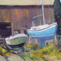 Dutch Wharf, Branford, 9x12 in, oil on wood. Sold