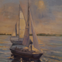 Thursday NIght Races, 9x12, oil on canvas, Gilded Lily Gallery, Milford