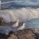 Rolling Surf, Monhegan, 10x20, oil. $375